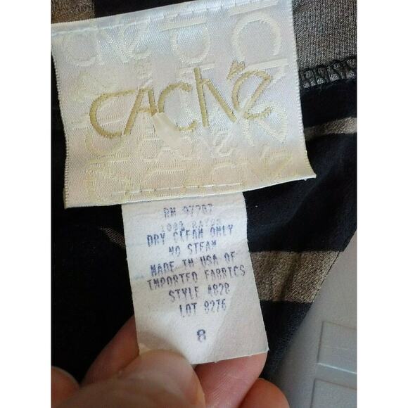 Cache Black Beige Maxi Wrap Skirt Women 8 Tribal Pattern Pencil Split Hem Zip Up - Picture 10 of 12